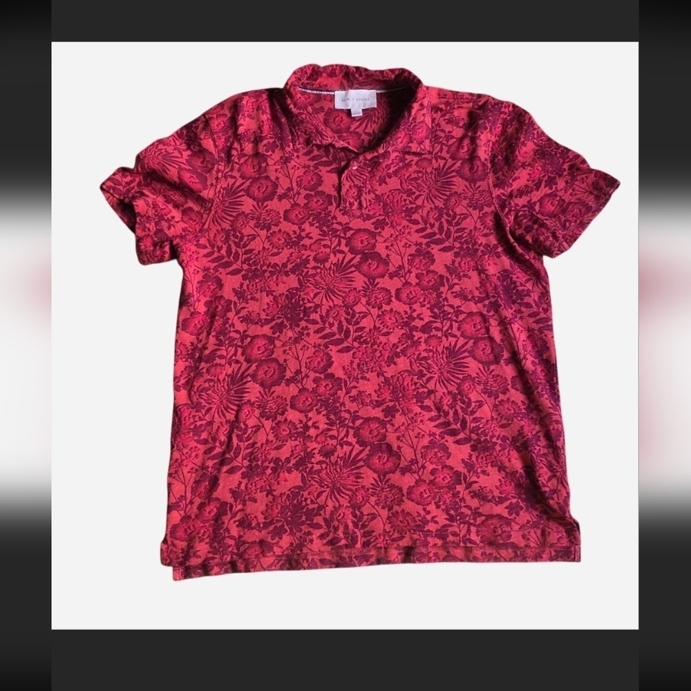 Sun + Stone Red Floral Polo Shirt - Picture 1 of 3